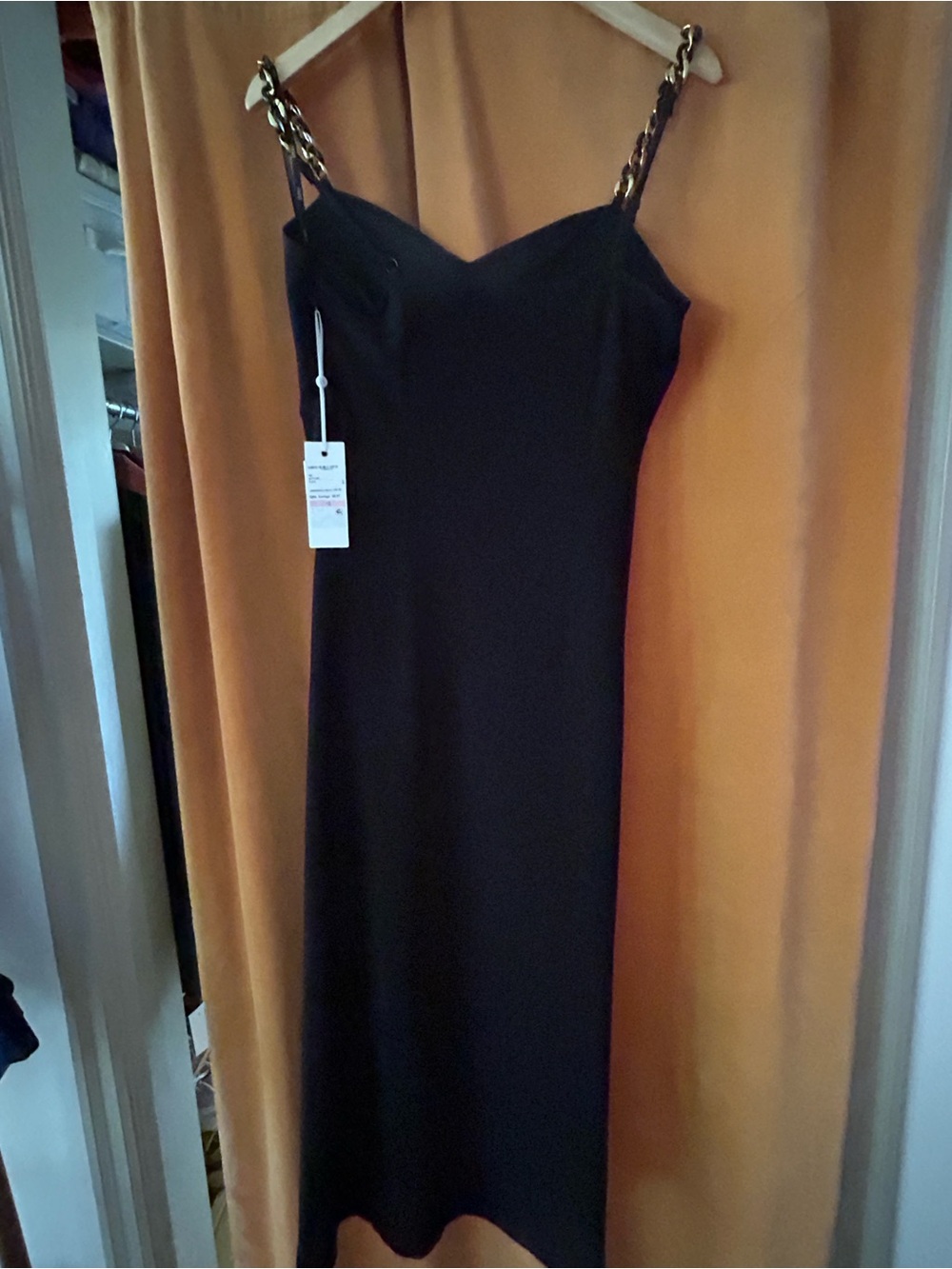 Siena Studio Black Strapless Slip Dress with Gold Chain Straps